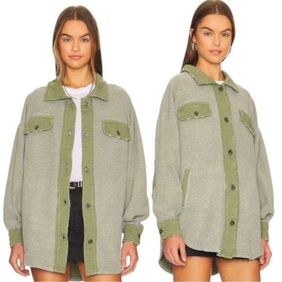 Free People Oversized Ruby Jacket in Jaded Shacket Grunge 90s Distressed Small - Picture 1 of 12